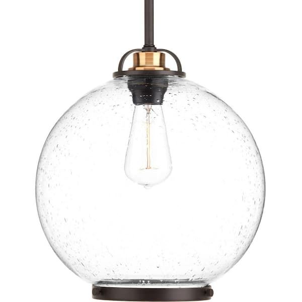 Progress Lighting Chronicle Collection 1-Light Antique Bronze Pendant with Clear Seeded Glass