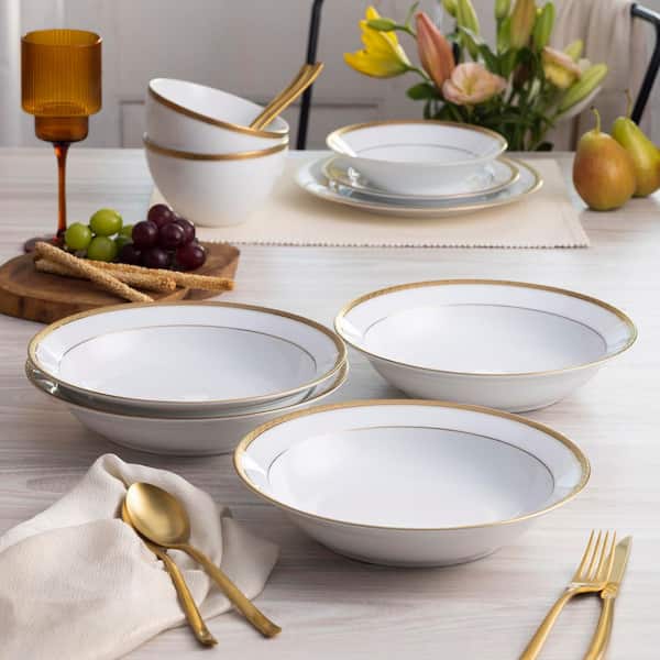 Noritake Charlotta Gold 10 in. 25 fl. oz. (Gold) Porcelain Rim Dinner Bowls, (Set of 4)