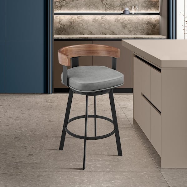 Armen Living Idris 26 in. Vintage Gray Metal Counter Stool with Faux Leather Seat