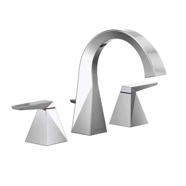 Delta Trillian 8 in. Widespread 2-Handle Curved Bathroom Faucet with Metal Drain Assembly in Polished Chrome