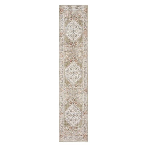 2 ft. x 8 ft. Green Oriental Washable Area Rug