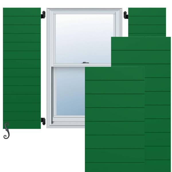 Ekena Millwork EnduraCore Horizontal Slat Modern Style 15-in W x 45-in H Raised Panel Composite Shutters Pair in Viridian Green