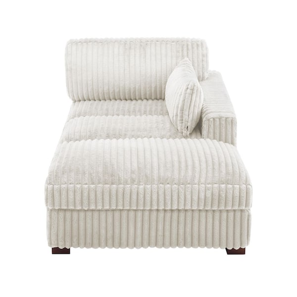 White Right Arm Facing Faux Rabbit Fur Polyester Upholstered Sectional Chaise Lounge with Wood Frame(Set of 1)