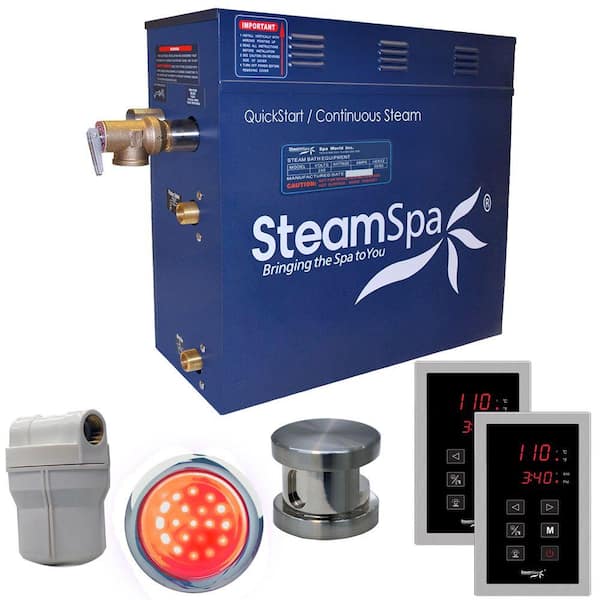 SteamSpa Royal 4.5kW QuickStart Steam Bath Generator Package in Polished Brushed Nickel