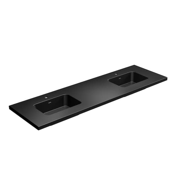 Dyconn Carrara Series 74 in. W x 22.5 in. D Solid Surface Vessel Vanity Top in Matt Black