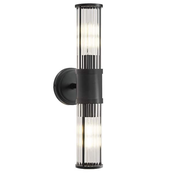 19.92 in. 2-Light Black Vanity Light with Clear Glass Rod Shade Dimmable Bathroom Vanity Light