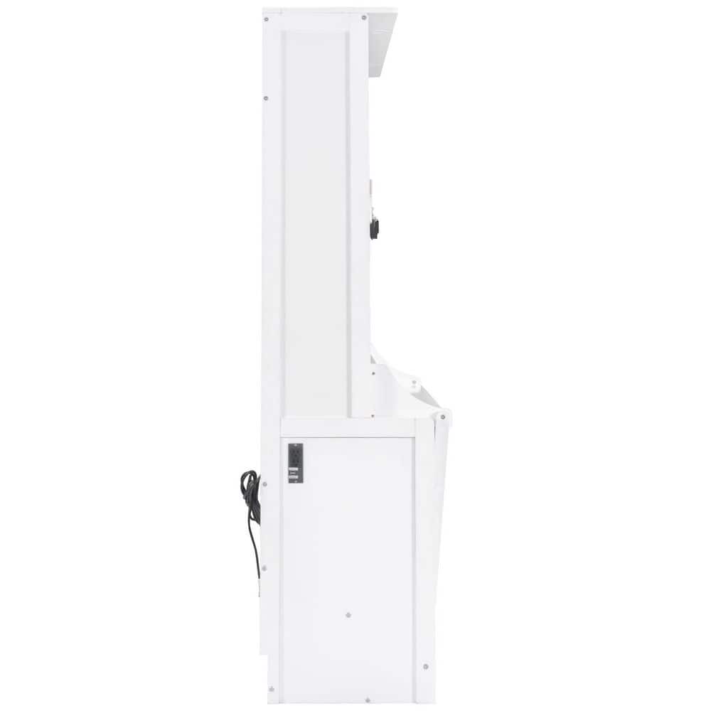 White Wood Frame Queen Murphy Bed with Desk, LED Lights and USB Charging Station - thumbnail 10