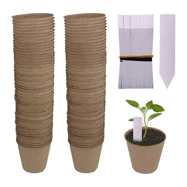 Biodegradable Peat Pots Seedling Starter Kit with Plastic Plant Labels for Fast Growth and Easy Transplanting 100-Pack