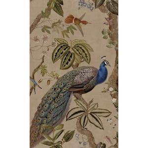 Taupe Climbing Peacock & Climbing Florals Printed Non-Woven Non-Pasted Textured Wallpaper 57 Sq. Ft.