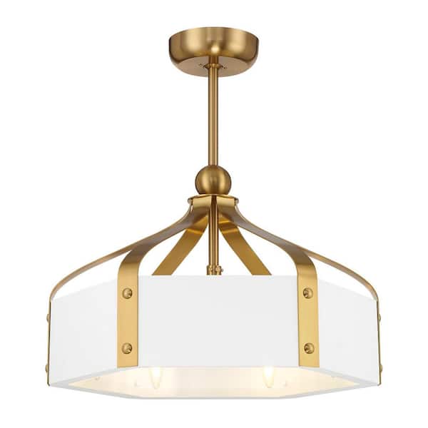 Savoy House Sheffield 14 in. Indoor White with Warm Brass Accents Ceiling Fan Dallier with LED Bulbs