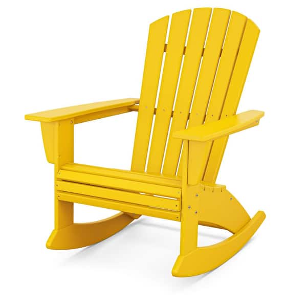 POLYWOOD Nautical Curveback Lemon HDPE Plastic Adirondack Outdoor Rocking Chair
