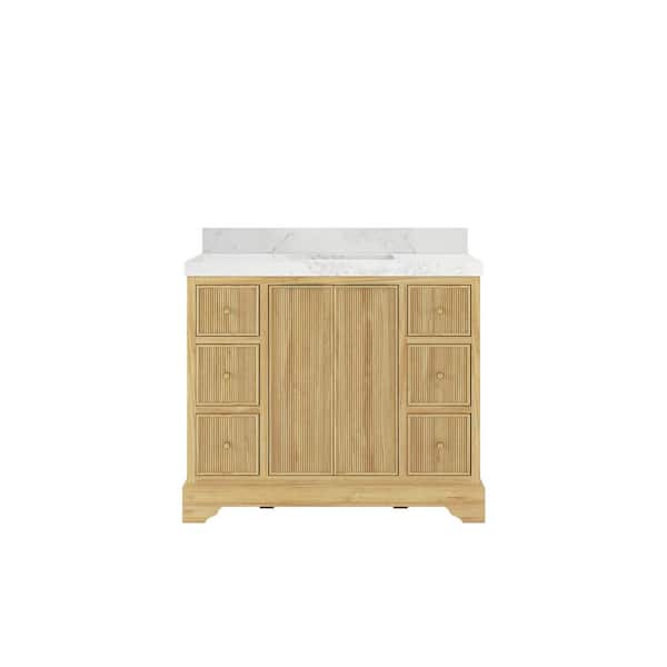Willow Collections Austin Teak 42 in. W x 22 in. D x 36 in. H Single Sink Bath Vanity in Light Teak with 2 in. Calacatta Nuvo Top
