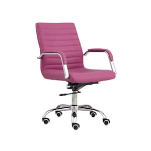 Pink, Chrome and Black Faux Leather Armchair with Sleek Lines and Tufted
