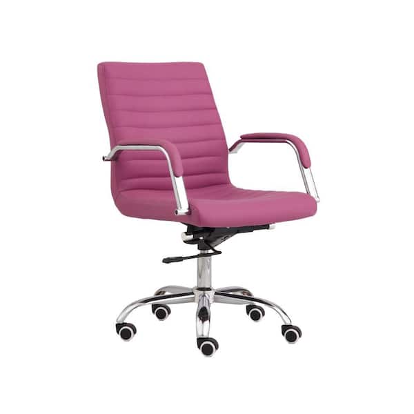 Benjara Pink, Chrome and Black Faux Leather Armchair with Sleek Lines and Tufted