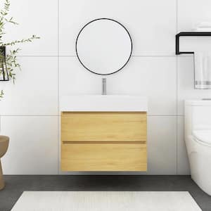 30 in. W x 18 in. D x 25 in. H Single Sink Floating Bath Vanity in Natural Oak with White Cultured Marble Top