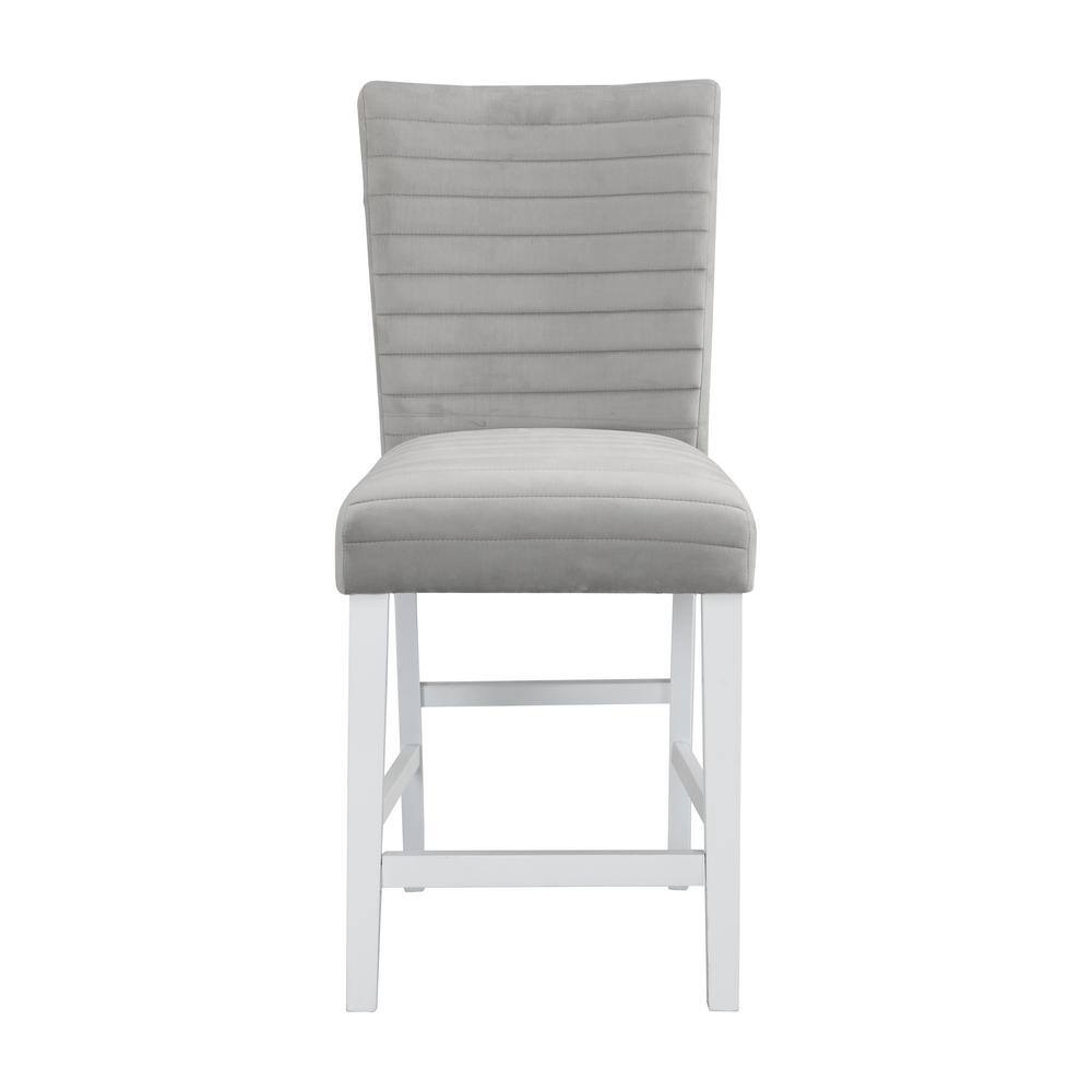 Elizaveta Gray Velvet and White Wood Counter Chair Set