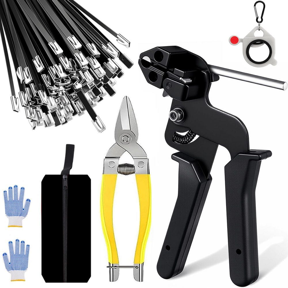 Black Coated Stainless Steel Cable Tie Tool Kit with 100 pack 11.8 in. Metal Zip Ties for Chain Link Fence Hardware price history on PriceWatchPro