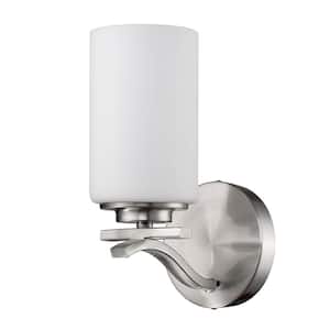 Poydras 1-Light Satin Nickel Sconce with Etched Glass Shade