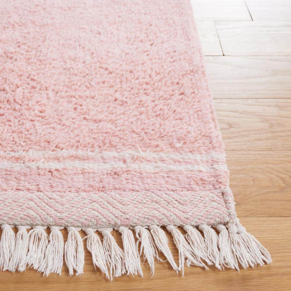 Handmade Pink and Ivory Cotton Reversible 4' x 6' Rug