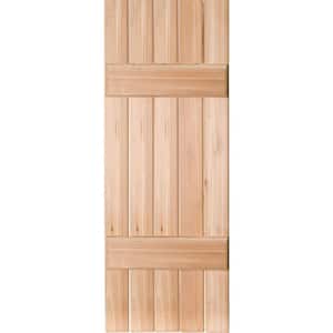 18 in. x 28 in. Exterior Real Wood Sapele Mahogany Board and Batten Shutters Pair Unfinished