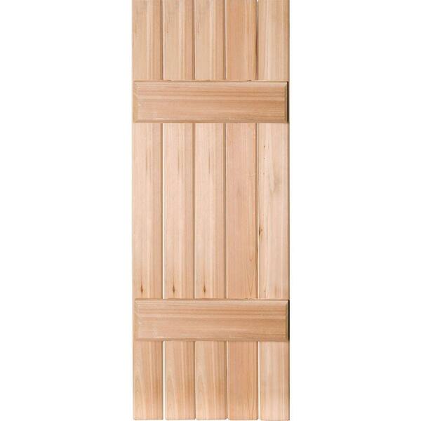 Ekena Millwork 18 in. x 32 in. Exterior Real Wood Pine Board and Batten Shutters Pair Unfinished