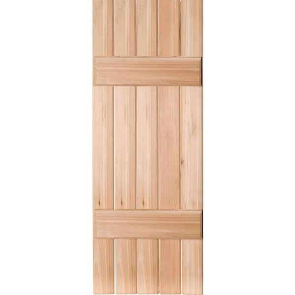 Ekena Millwork 18" x 36" Exterior Five Board (2 Batten) Real Wood Cedar Board-n-Batten Shutters (Per Pair), Unfinished