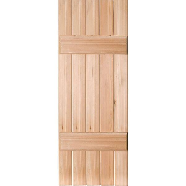 Ekena Millwork 18 in. x 49 in. Exterior Real Wood Western Red Cedar Board and Batten Shutters Pair Unfinished