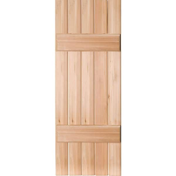 Ekena Millwork 18 in. x 59 in. Exterior Real Wood Pine Board and Batten Shutters Pair Unfinished