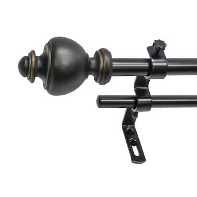 Urn 48 in. - 86 in. Double Curtain Rod in Black Oil with Finial