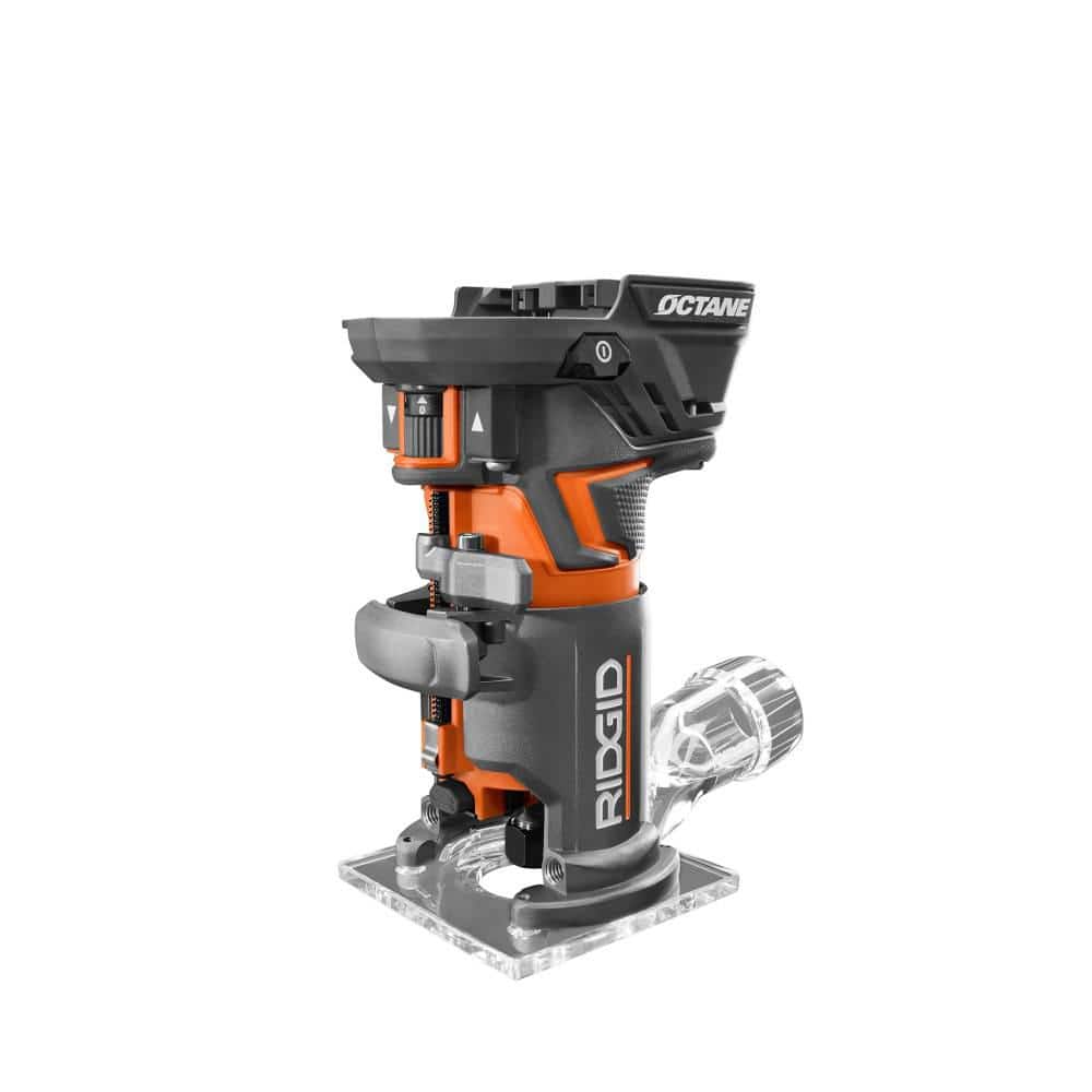 Ridgid 18 Volt Octane Cordless Brushless Compact Fixed Base Router With 1 4 In Bit Round And Square Bases And Collet Wrench R860443b The Home Depot