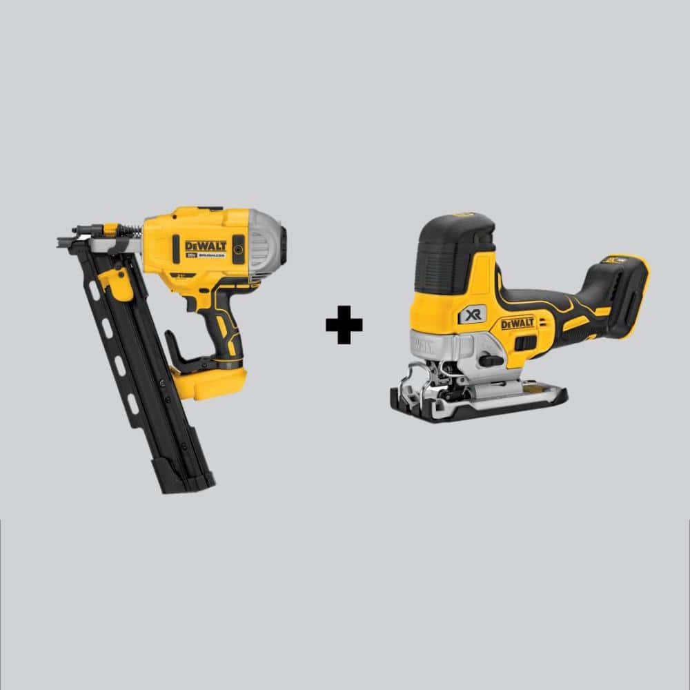 DEWALT 20V MAX XR Lithium-Ion Cordless Brushless 2-Speed 21° Plastic Collated Framing Nailer and Barrel Grip Jigsaw(Tools Only) -  DCN21PLBW335B