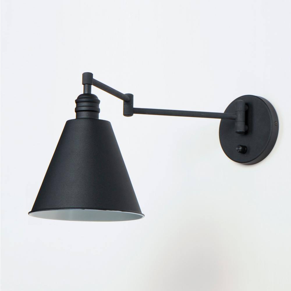 Library Classic Black Steel 1-Light Swing Arm Wall Sconce