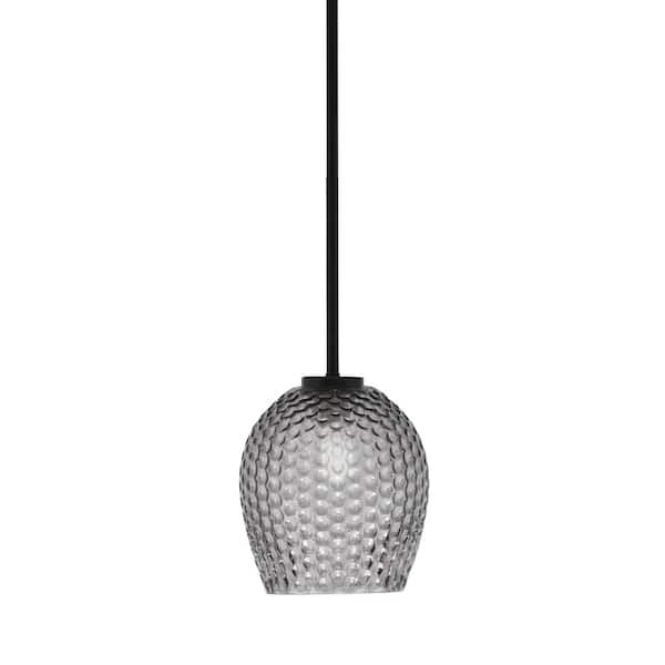 Unbranded Elonia 100-Watt 1 Light Matte Black Stem Mini Pendant Light with 7 in. Matte Black Double Bubble Metal Shade Shade