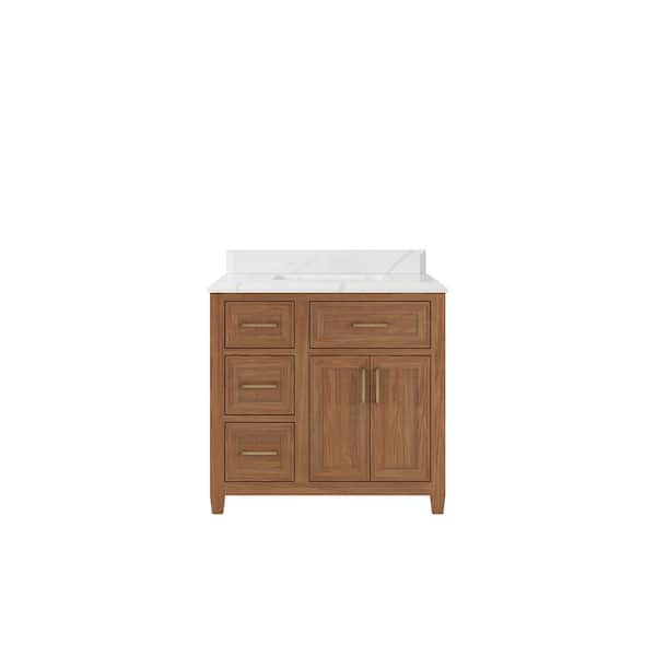 Willow Collections Santa Monica 36 in. W x 22 in. D x 36 in. H Single Sink Bath Vanity in Dark Natural with 1.5 in. Calacatta Laza Qt. Top