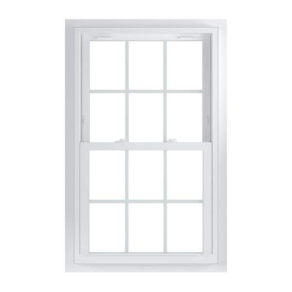 29.75 in. x 48.75 in. 70 Series White Double Hung Low-E Argon Glass Vinyl Fin with J Window with Grids, Screen Incl