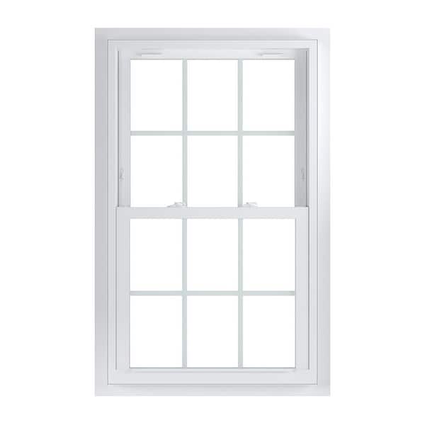 American Craftsman 29.75 in. x 48.75 in. 70 Series Low-E Argon Glass Double Hung White Vinyl Fin with J Window with Grids, Screen Incl
