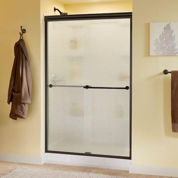 Delta Traditional 47-3/8 in. W x 70 in. H Semi-Frameless Sliding Shower Door in Bronze with 1/4 in. Tempered Rain Glass