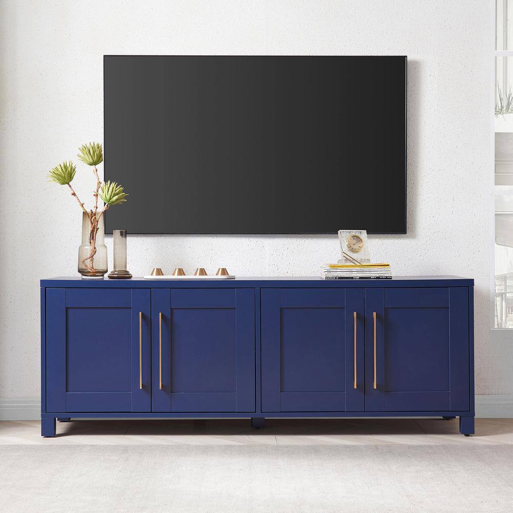 Dark Blue Rectangular TV Stand with Cabinets for TVs up to 75"