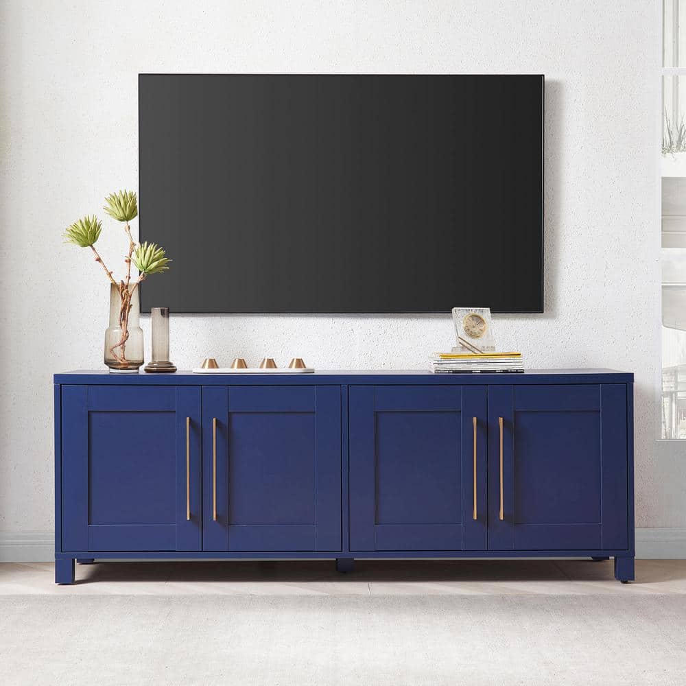 Dark Blue Rectangular TV Stand with Cabinets for TVs up to 75"