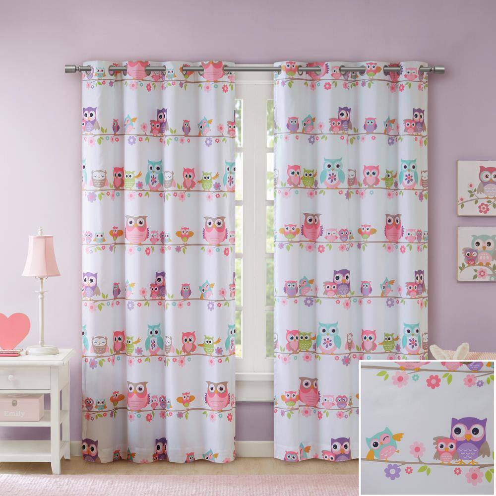 Multicolor Owl Print Blackout Kids' Window Panel, 50" x 63"