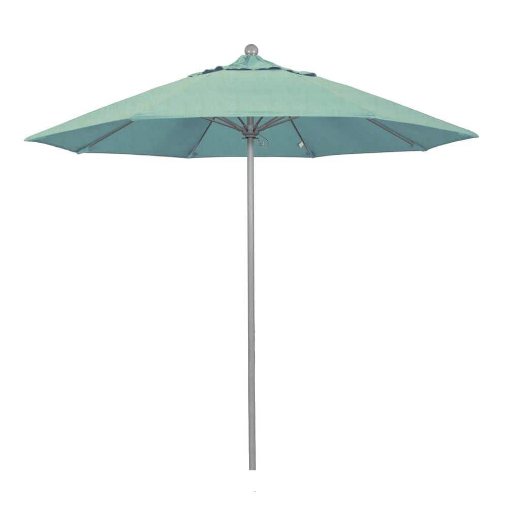 9 ft. Gray Woodgrain Aluminum Commercial Market Patio Umbrella Fiberglass Ribs and Push Lift in Spa Sunbrella price history on PriceWatchPro