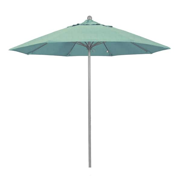 California Umbrella 9 ft. Gray Woodgrain Aluminum Commercial Market Patio Umbrella Fiberglass Ribs and Push Lift in Spa Sunbrella