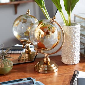 10 in. Gold Aluminum Decorative Globe with Tiered Base