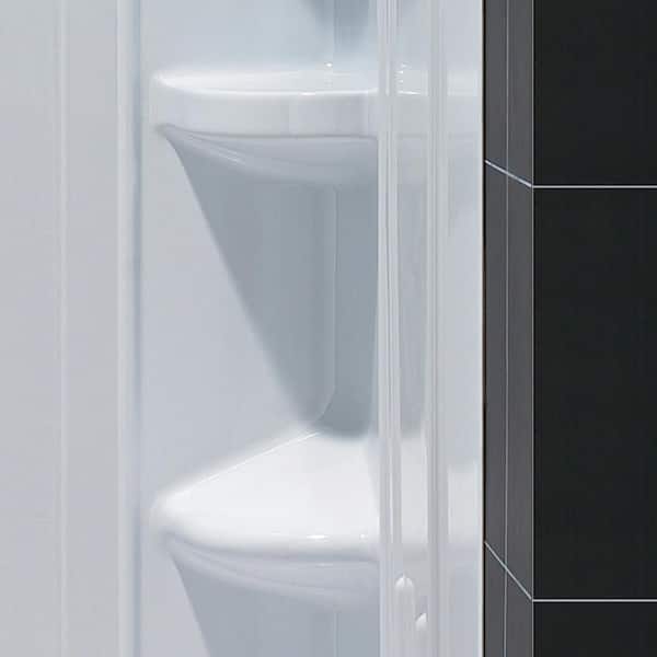 SlimLine 42 in. x 42 in. Neo-Angle Shower Base in White with Off-Center Drain and Back-Walls