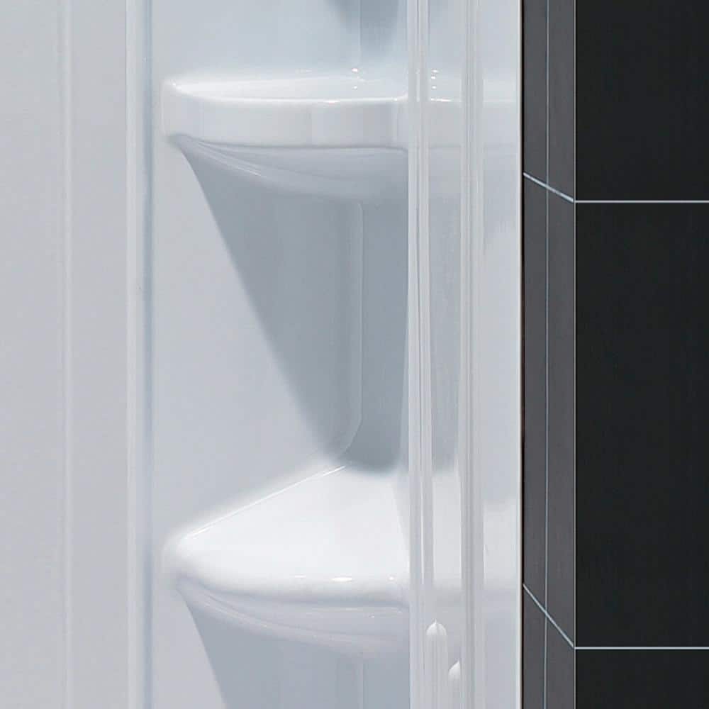 White Acrylic Corner Neo-Angle Shower Kit with Shelves