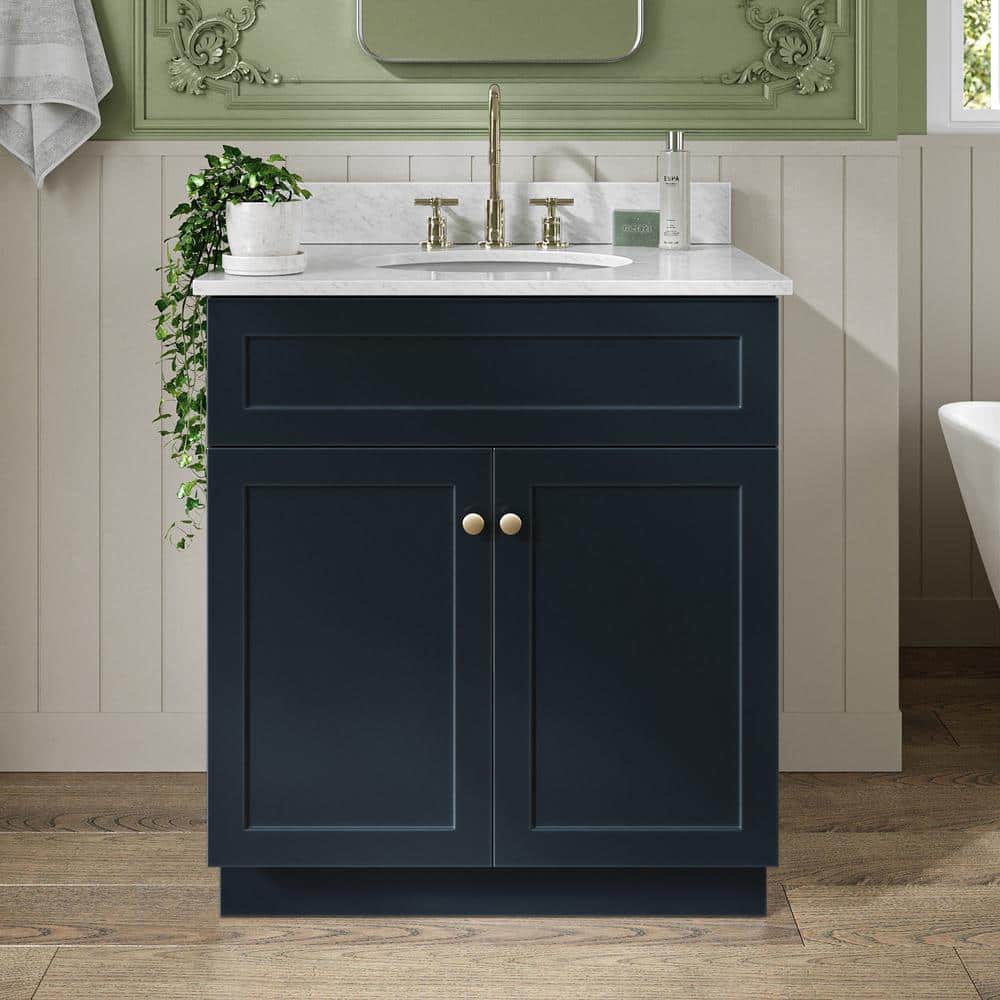 Midnight Blue 31" Freestanding Vanity with Carrara Marble Top