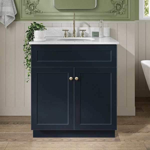 ARIEL Hamlet 31 in. W x 22 in. D x 35.25 in. H Bath Vanity in Midnight Blue with White Marble Top