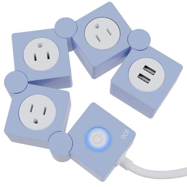 Lukyamzn 5 ft. Extension Cord 3-Outlet Power Strip Surge Protector in Light Blue with 2-USB Ports for Phone and Laptop Charging