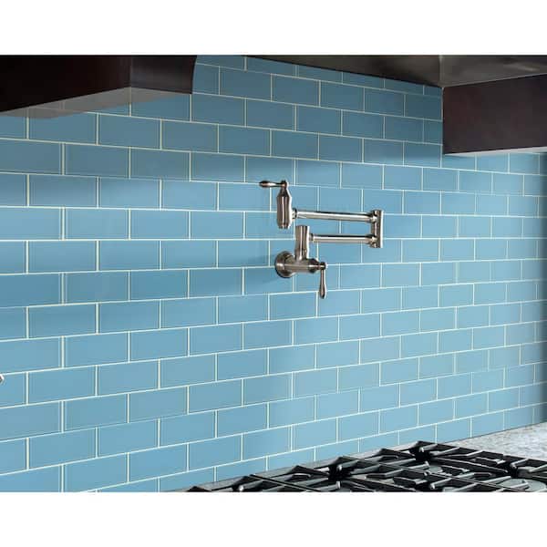 MSI Royal Azure 3 in. x 6 in. x 8mm Glossy Glass Blue Subway Tile (1 sq. ft. / Case)