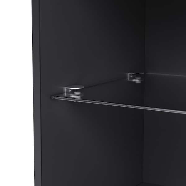 High Gloss Black 67 in. H Storage Cabinet with LED Lights, Acrylic Door and Tempered Glass Shelves